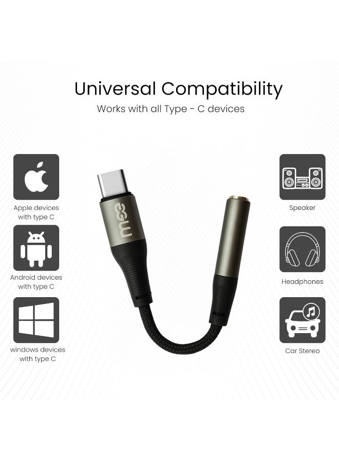 آیمی محول كابل صوت Imee Type-C إلى AUX مقاس 3.5 مم، سلك مضفر من النايلون المتين مع غلاف من سبائك الألومنيوم لنقل صوت عالي الجودة بدون فقدان، متوافق عالميًا مع أجهزة Apple وAndroid وWindows Type-C، بطول 0.12 متر (طراز IM-225) - Image 5