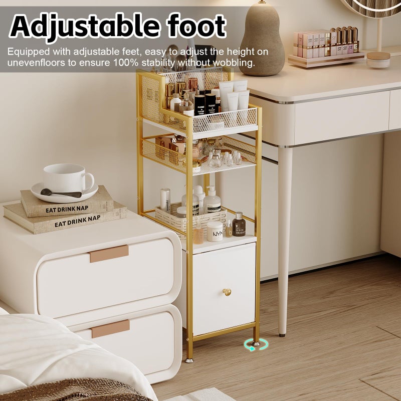 Dsmadn Makeup Organizer Storage Cart with Drawers, Large Floor Makeup Skincare Organizers, Rolling Makeup Cart Vanity Organizer Cosmetics Display Cases Holder for Nail Polish Brush Hair Toolï¼ˆGoldï¼‰ - Image 2
