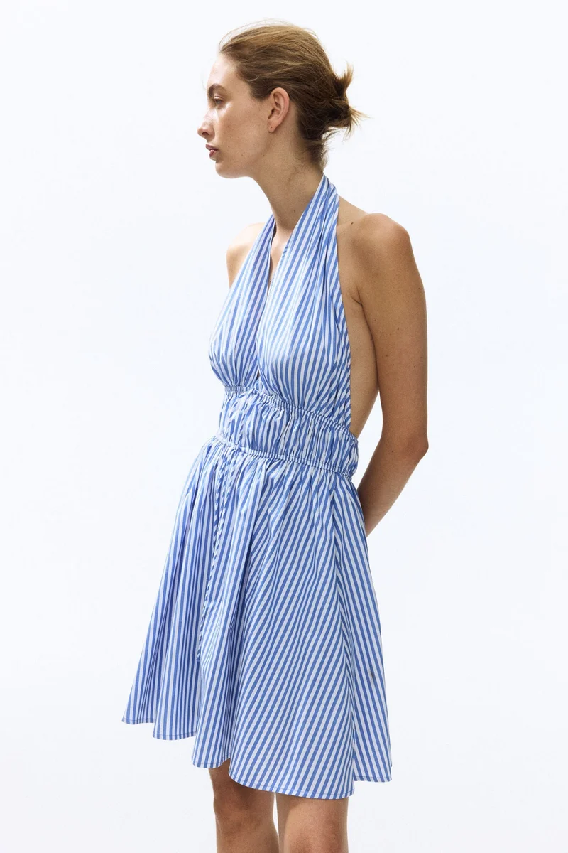 Drawstring-detail halterneck dress