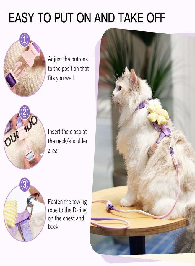 Touchdog Rainbow Sunflower Cat Harness Set - GPS Pocket & Escape Proof, Lightweight Vest for Stylish Adventures (Purple Lavender Twilight Kit, Small) - Image 5