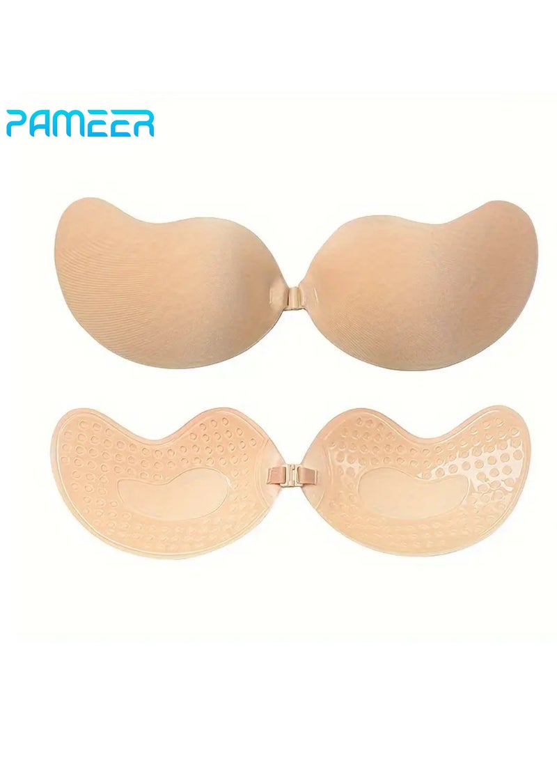 PAMEER Silicon Bra, Self Adhesive Bras Straps, Invisible Push Up Bra Pasties, Comfort Lift Seamless Lingerie Accessory, Hand Washable Sticky Bras, Solid Color, Non-woven Fabric, 80% Silicon 10% Spandex 10% Viscose, SIZE-A (29cm/11.42in) - Image 1