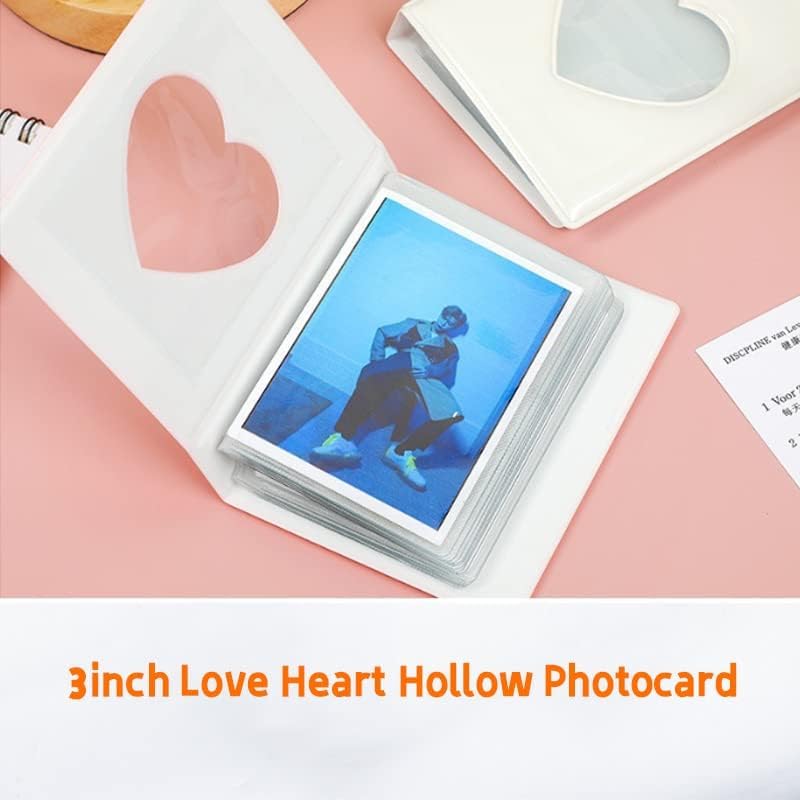 BetterJonny 2 Pcs Love Heart Photocard Holder Book, 3 Inch Mini Photo Album Heart Hollow Card Binder Pendant 32 Pockets kpop photocard binder for Star Chasing Photo Collection (White, Pink) - Image 5