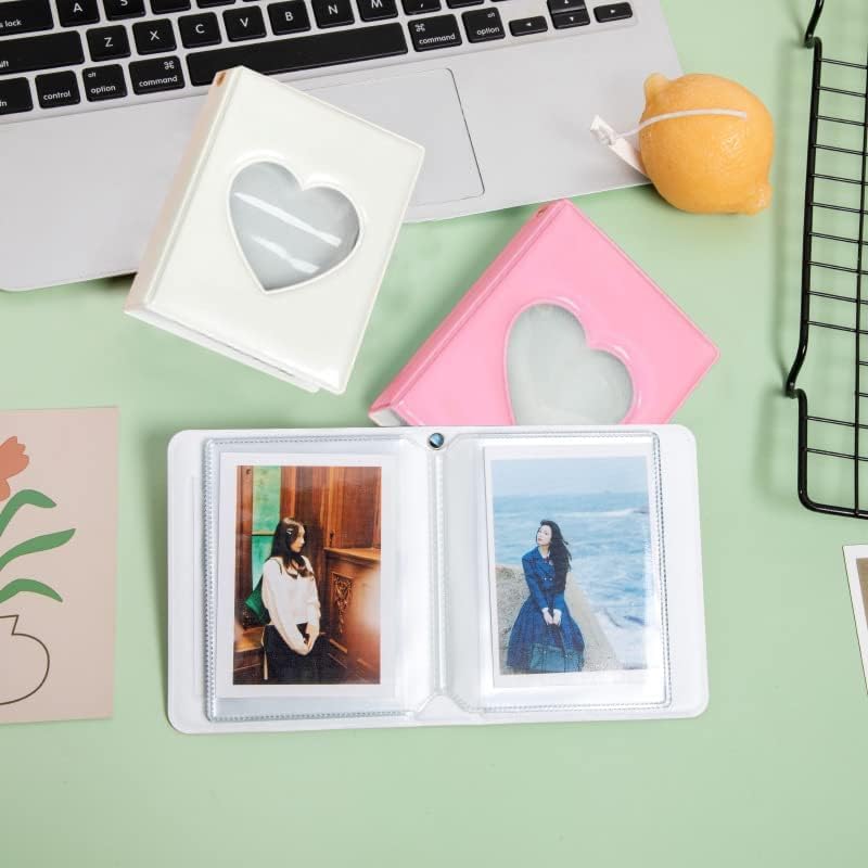 BetterJonny 2 Pcs Love Heart Photocard Holder Book, 3 Inch Mini Photo Album Heart Hollow Card Binder Pendant 32 Pockets kpop photocard binder for Star Chasing Photo Collection (White, Pink) - Image 4