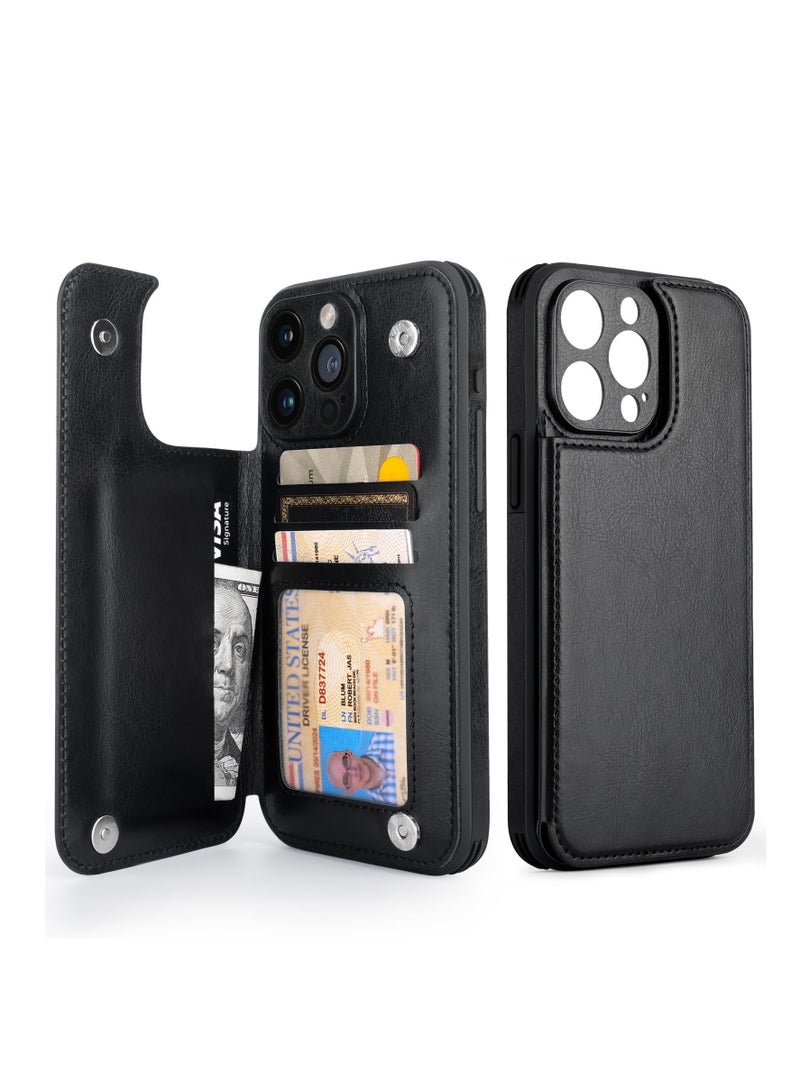 Excefore Leather Wallet Case for iPhone 15 Pro Max, Flip Cell Phone Cases with Wallet Card Holder Leather Stand Card Slot, Suitable for iPhone 15 Pro Max (6.7" Black) - Image 1