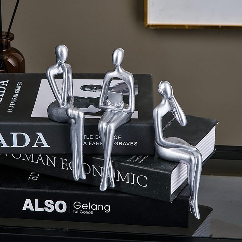 XINXUAN Single & bulk use compatible XINXAUN Silver Decor Thinker Statue - Abstract Resin Sculpture for Desk & Shelf Decor Small apartment fit - Image 4