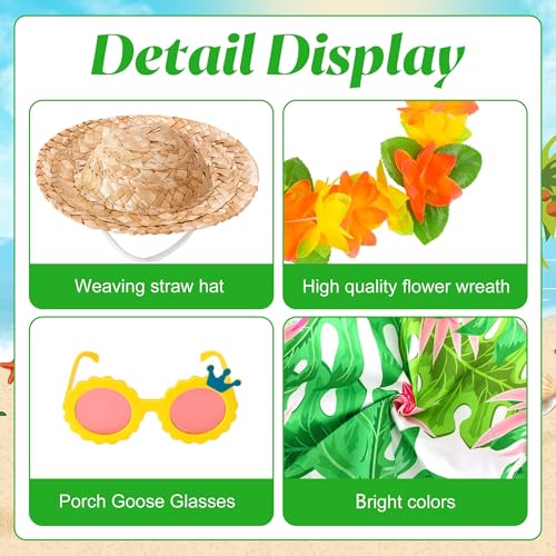 DECOHS 4 Pcs/Set Hawaiian Porch Goose Outfits, Summer Lawn Goose Costume, Yard Goose Clothes Hawaiian Wreath with Straw Hat Glasses for 23" Statue Patio Garden Decoration - Image 3