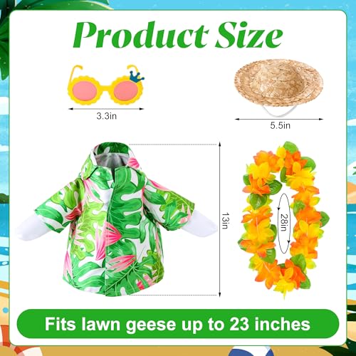 DECOHS 4 Pcs/Set Hawaiian Porch Goose Outfits, Summer Lawn Goose Costume, Yard Goose Clothes Hawaiian Wreath with Straw Hat Glasses for 23" Statue Patio Garden Decoration - Image 2