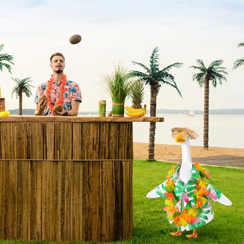 DECOHS 4 Pcs/Set Hawaiian Porch Goose Outfits, Summer Lawn Goose Costume, Yard Goose Clothes Hawaiian Wreath with Straw Hat Glasses for 23" Statue Patio Garden Decoration - Image 4