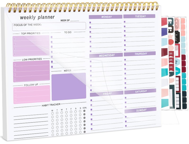 Thboxes Weekly To Do List Notepad, Weekly Desk Planner with 52 Tear Off Sheets Undated Weekly Planner Habit Tracker & Productivity Organizer for Home School and Work, 8.5''x11'' -Purple - Image 1