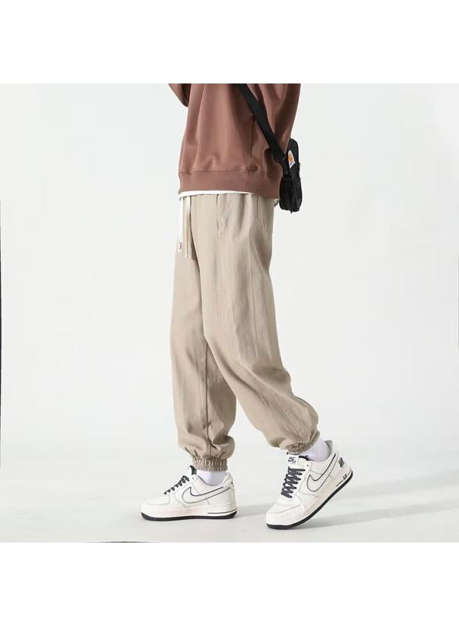 Izexx American Vintage Casual Men's Spring Loose Straight Workwear Durable Cotton Jogger Pants Zxk21 Khaki XL - Image 2