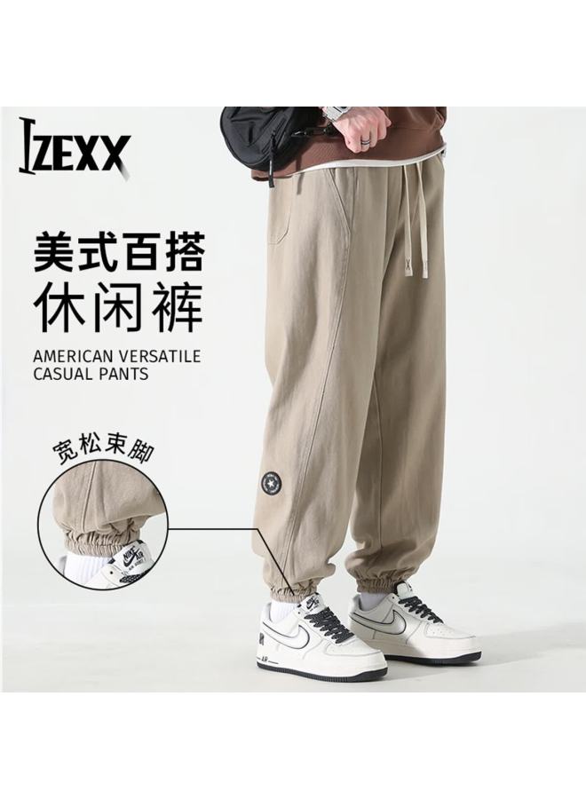 Izexx American Vintage Casual Men's Spring Loose Straight Workwear Durable Cotton Jogger Pants Zxk21 Khaki XL - Image 1