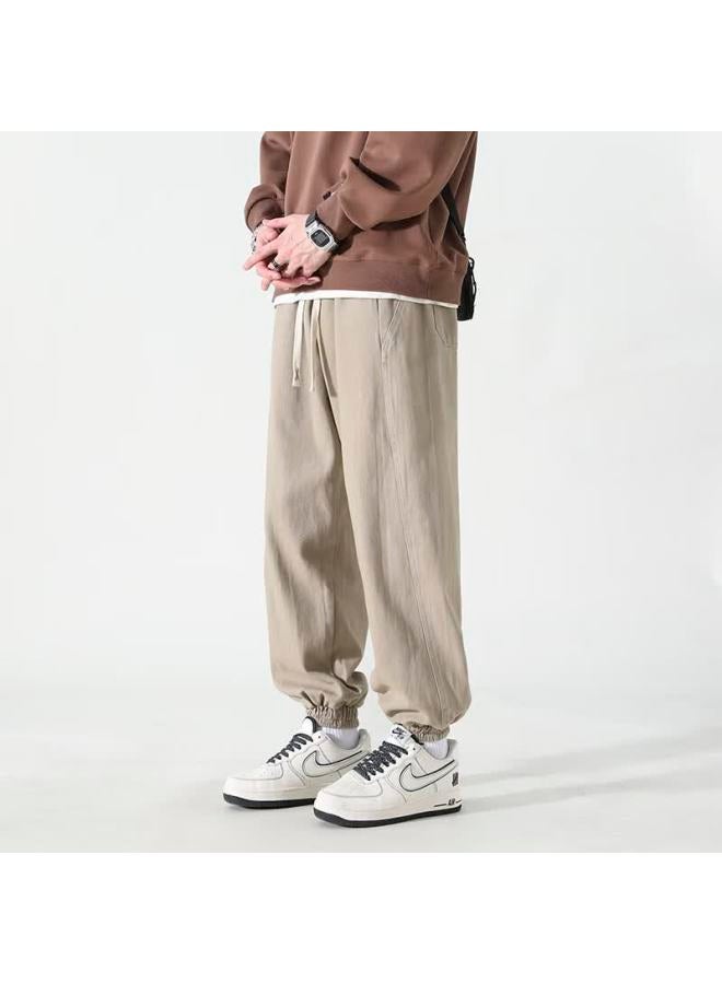 Izexx American Vintage Casual Men's Spring Loose Straight Workwear Durable Cotton Jogger Pants Zxk21 Khaki XL - Image 4