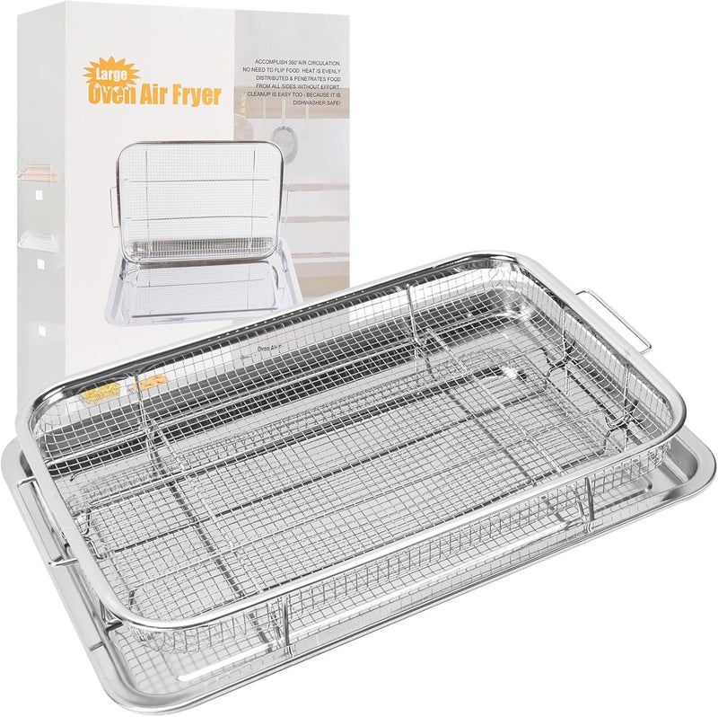 SHOPOBOX Steel Kitchen Deep-Fried Food Drain Basin Rectangle Crispy Tray Filter Mesh Fresh-Keeping Basket Non-Stick Oil Pan Crisping Tray Oven Baking Tray Frying Basket and Baking Sheet (Large) - Image 1