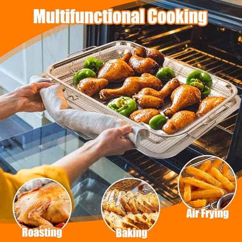 SHOPOBOX Steel Kitchen Deep-Fried Food Drain Basin Rectangle Crispy Tray Filter Mesh Fresh-Keeping Basket Non-Stick Oil Pan Crisping Tray Oven Baking Tray Frying Basket and Baking Sheet (Large) - Image 5