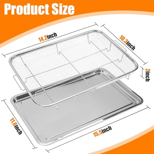 SHOPOBOX Steel Kitchen Deep-Fried Food Drain Basin Rectangle Crispy Tray Filter Mesh Fresh-Keeping Basket Non-Stick Oil Pan Crisping Tray Oven Baking Tray Frying Basket and Baking Sheet (Large) - Image 2