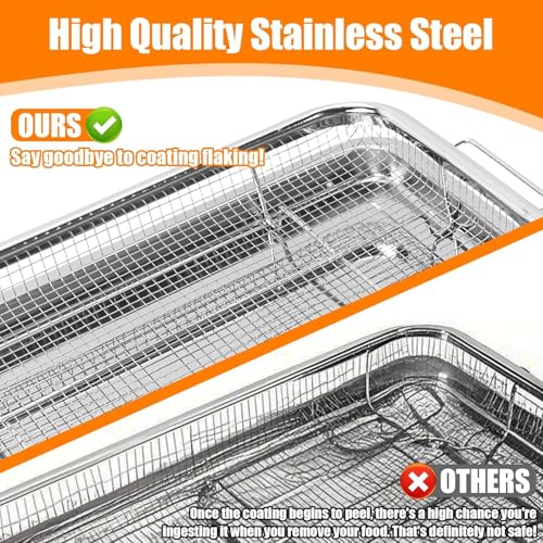 SHOPOBOX Steel Kitchen Deep-Fried Food Drain Basin Rectangle Crispy Tray Filter Mesh Fresh-Keeping Basket Non-Stick Oil Pan Crisping Tray Oven Baking Tray Frying Basket and Baking Sheet (Large) - Image 3