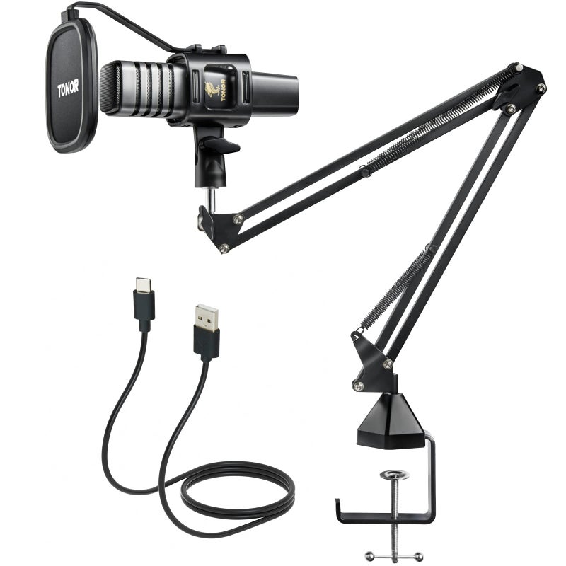 TONOR TONOR USB Microphone Kit, PC Podcast Recording Cardioid Condenser Computer Mic Set for Gaming, Streaming, Singing, Voice Over, YouTube, Studio Mic Bundle with Adjustable Arm Stand, TC30+  - Image 1