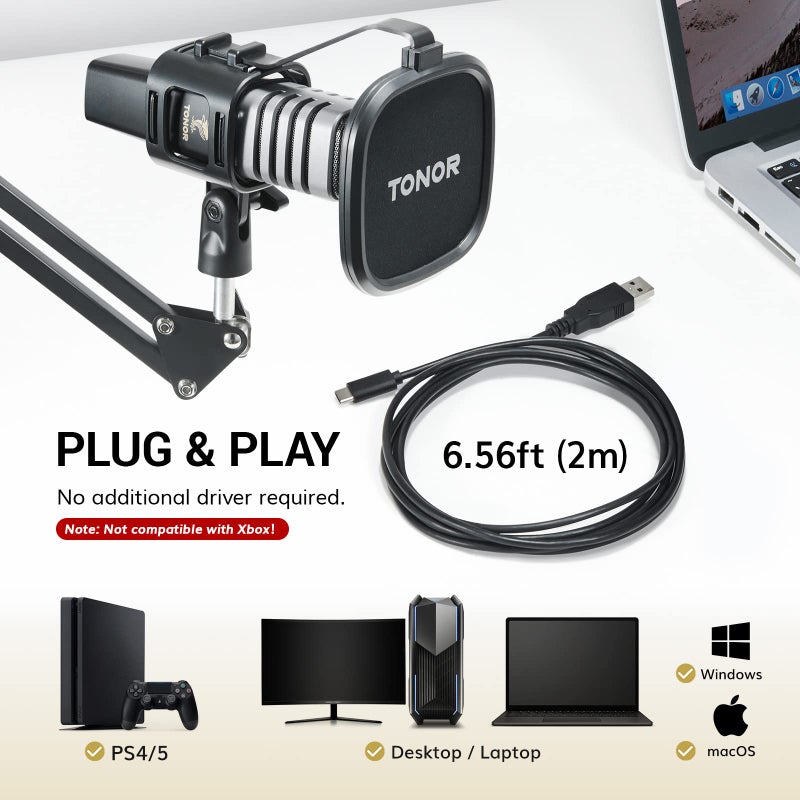 TONOR TONOR USB Microphone Kit, PC Podcast Recording Cardioid Condenser Computer Mic Set for Gaming, Streaming, Singing, Voice Over, YouTube, Studio Mic Bundle with Adjustable Arm Stand, TC30+  - Image 2