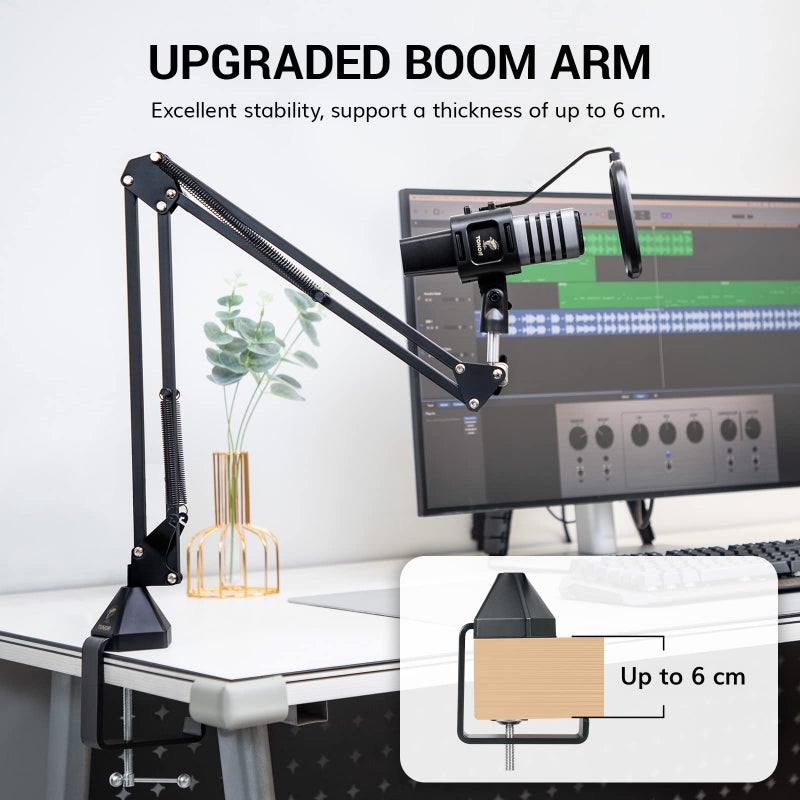 TONOR TONOR USB Microphone Kit, PC Podcast Recording Cardioid Condenser Computer Mic Set for Gaming, Streaming, Singing, Voice Over, YouTube, Studio Mic Bundle with Adjustable Arm Stand, TC30+  - Image 3
