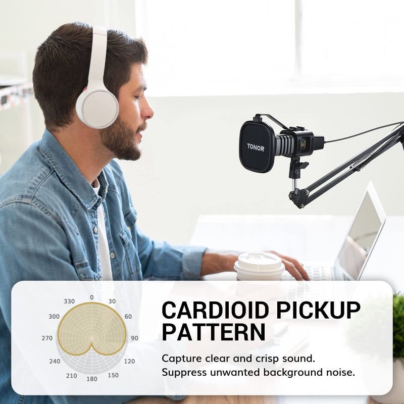 TONOR TONOR USB Microphone Kit, PC Podcast Recording Cardioid Condenser Computer Mic Set for Gaming, Streaming, Singing, Voice Over, YouTube, Studio Mic Bundle with Adjustable Arm Stand, TC30+  - Image 4