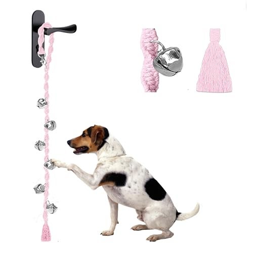 GINIDEAR Dog Bells to Go Outside & Puppy Potty Training, Adjustable Dog Door Bell Ring to Go Potty, Handmade with Premium Yarn. Twisted Style, LightPink - Image 1