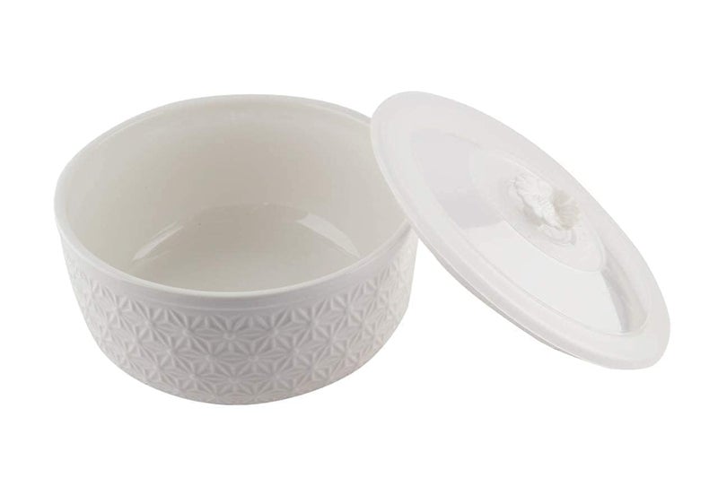HAV CREATION Ceramic Serving Bowls with Textured Diamond Pattern & Airtight Lids | Set of 2 | Elegant White Bowls for Kitchen, Dining, and Food Storage - Image 3