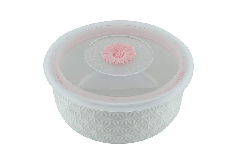 HAV CREATION Ceramic Serving Bowls with Textured Diamond Pattern & Airtight Lids | Set of 2 | Elegant White Bowls for Kitchen, Dining, and Food Storage - Image 2