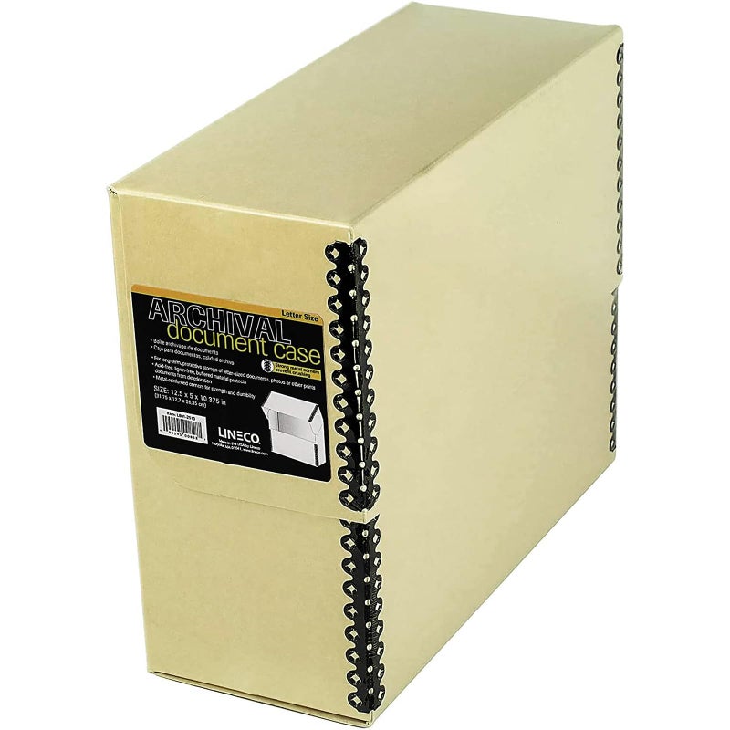Lineco Archival Document Storage Box with Metal Edge, Acid-Free Tan Boxboard, Organize and Store Files, Prints, Photos, Letter-Sized Case 12.5" x 10.5" x 5" Wide - Image 1