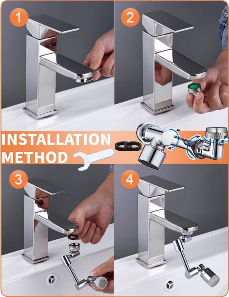 Snevad 1080 Faucet ExtenderUniversal Rotating Splash Filter FaucetFaucet AeratorRotatable Extension Faucet Faucets BubblerSplash Filter Tap Extend with Dual Water Outlet Modes Stainless Steel - Image 4