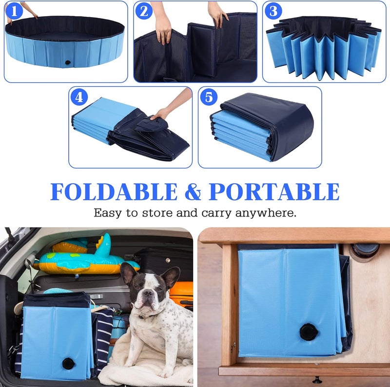 Eooqi Foldable Dog Bath Swimming Pool 55'' Plastic Kiddie Pool Professional Tub Collapsible Grooming Bathtub for Pets Kids Baby and Toddler, 55 x 12 Inches Blue - Image 5