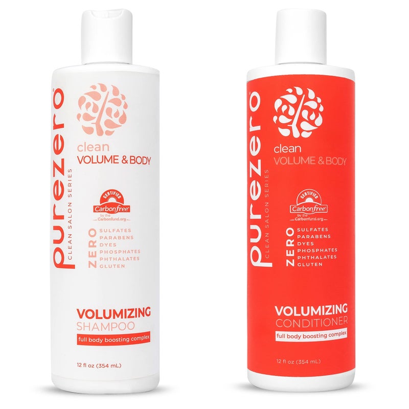 Purezero Volumizing Shampoo and Conditioner Set - Add Volume & Body - Zero Sulfates/Parabens/Dyes -100% Vegan & Cruelty-Free - Great for Color Treated Hair