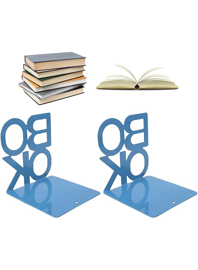 The Bros 1 Pair of Modern Blue Bookends - Non-Slip, Sturdy Desk & Office Decorative Bookstopper - Image 1