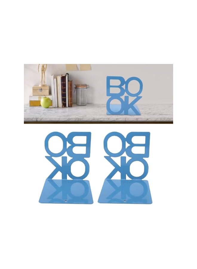 The Bros 1 Pair of Modern Blue Bookends - Non-Slip, Sturdy Desk & Office Decorative Bookstopper - Image 5
