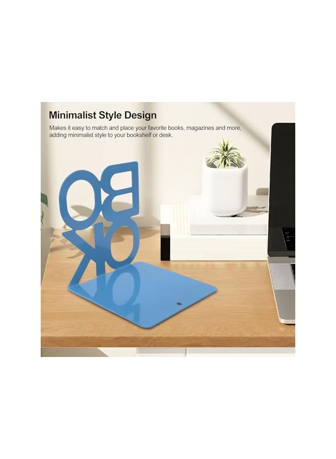 The Bros 1 Pair of Modern Blue Bookends - Non-Slip, Sturdy Desk & Office Decorative Bookstopper - Image 3