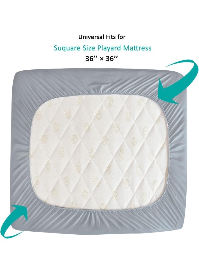 Biloban Biloban Playard Mattress Cover -for Square Play Yard, Perfect for New Room2 / TotBloc Portable Playard, Waterproof, Ultra Soft, Fitted Playpen Mattress Cover, Grey  - Image 4