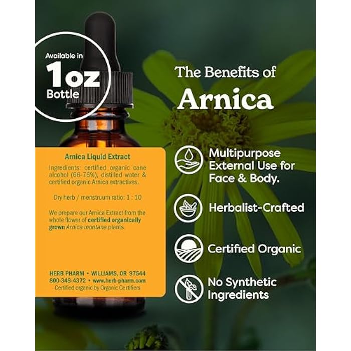 Herb Pharm Certified Organic Arnica Liquid Extract for Minor Pain Support, 1 Fl Oz - Image 2