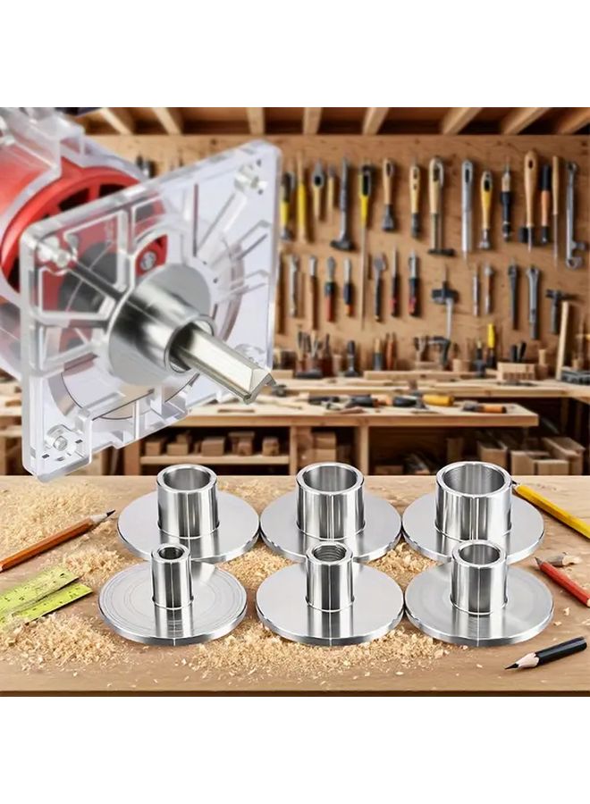 6pcs Router Template Guide Set Stainless Steel Bushing 10mm to 20mm Woodworking Inlay Kit - Image 2