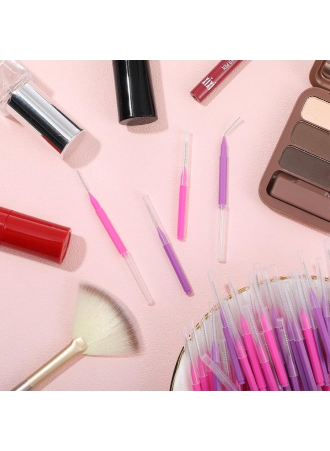 100 Pieces Micro Eyebrow Brush with Cap Brow Lamination Brush Eyebrow Brush Eyelash Brush Multifunctional Micro Lash Comb for Eyelash and Eyebrow Extensions Tool (Pink, Purple) - Image 4