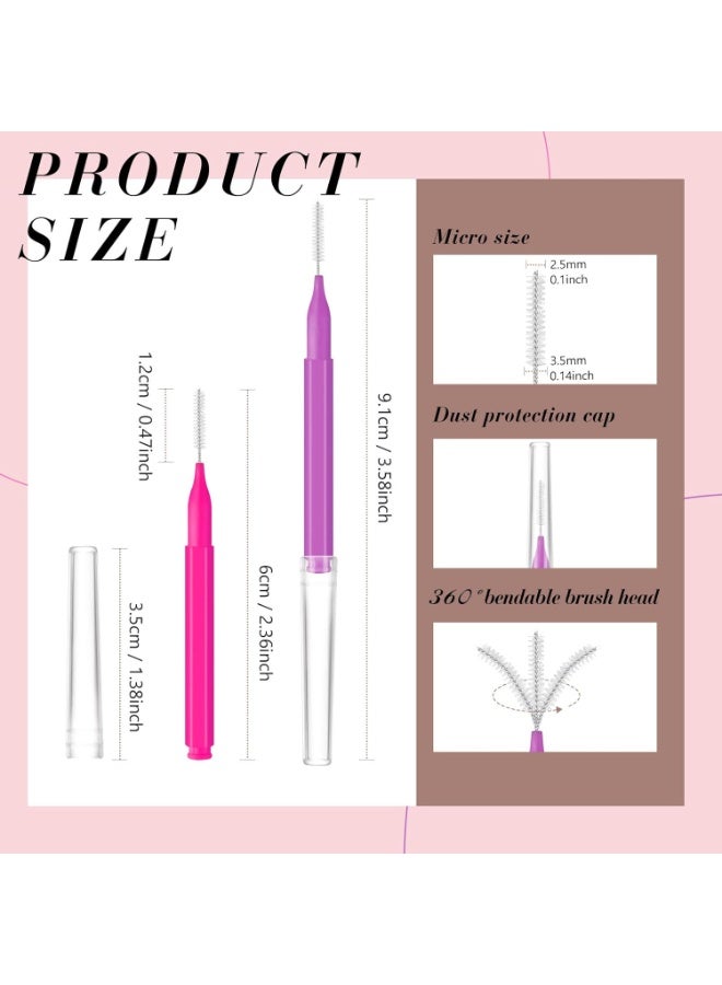 100 Pieces Micro Eyebrow Brush with Cap Brow Lamination Brush Eyebrow Brush Eyelash Brush Multifunctional Micro Lash Comb for Eyelash and Eyebrow Extensions Tool (Pink, Purple) - Image 2