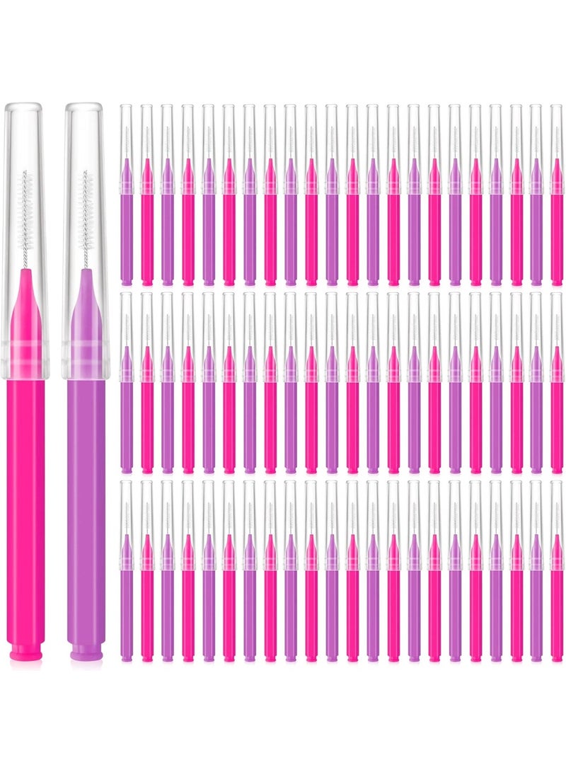 100 Pieces Micro Eyebrow Brush with Cap Brow Lamination Brush Eyebrow Brush Eyelash Brush Multifunctional Micro Lash Comb for Eyelash and Eyebrow Extensions Tool (Pink, Purple) - Image 1