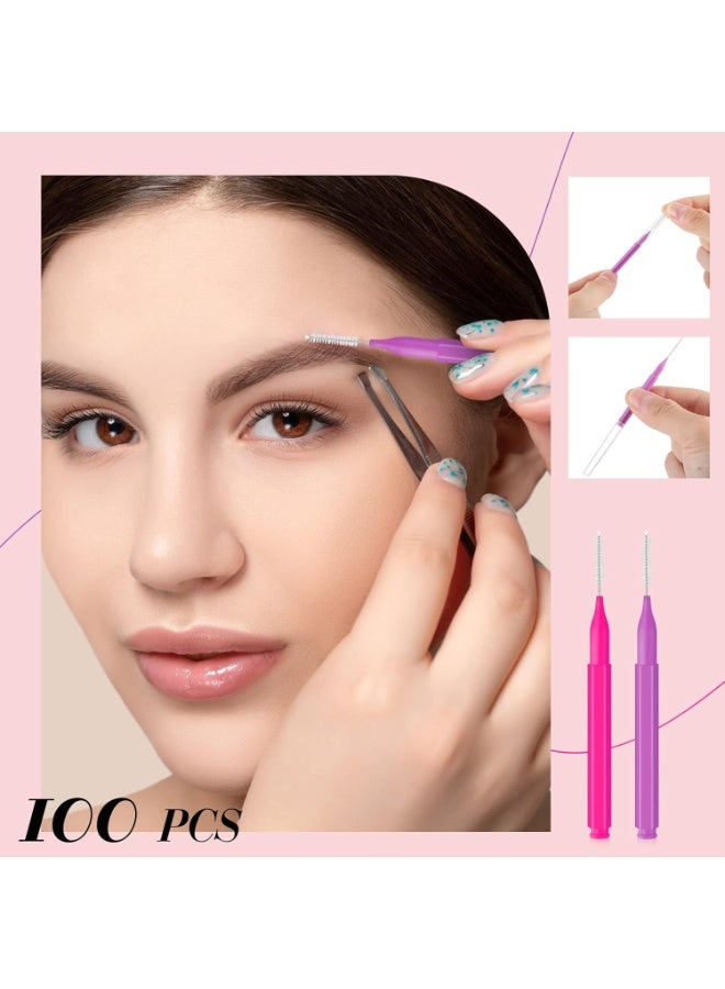 100 Pieces Micro Eyebrow Brush with Cap Brow Lamination Brush Eyebrow Brush Eyelash Brush Multifunctional Micro Lash Comb for Eyelash and Eyebrow Extensions Tool (Pink, Purple) - Image 3