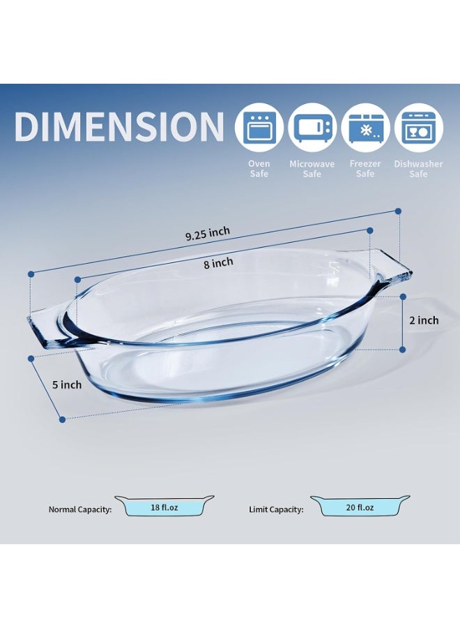 2 Pack Small Casserole Dishes Oval , 23oz Glass  Baking Dish, Individual Oval Baking Pan for Oven Microwave Air Fryer, 1 or 2 Person Servings, Bakeware Clear Prep Bowls with Handle - Image 3