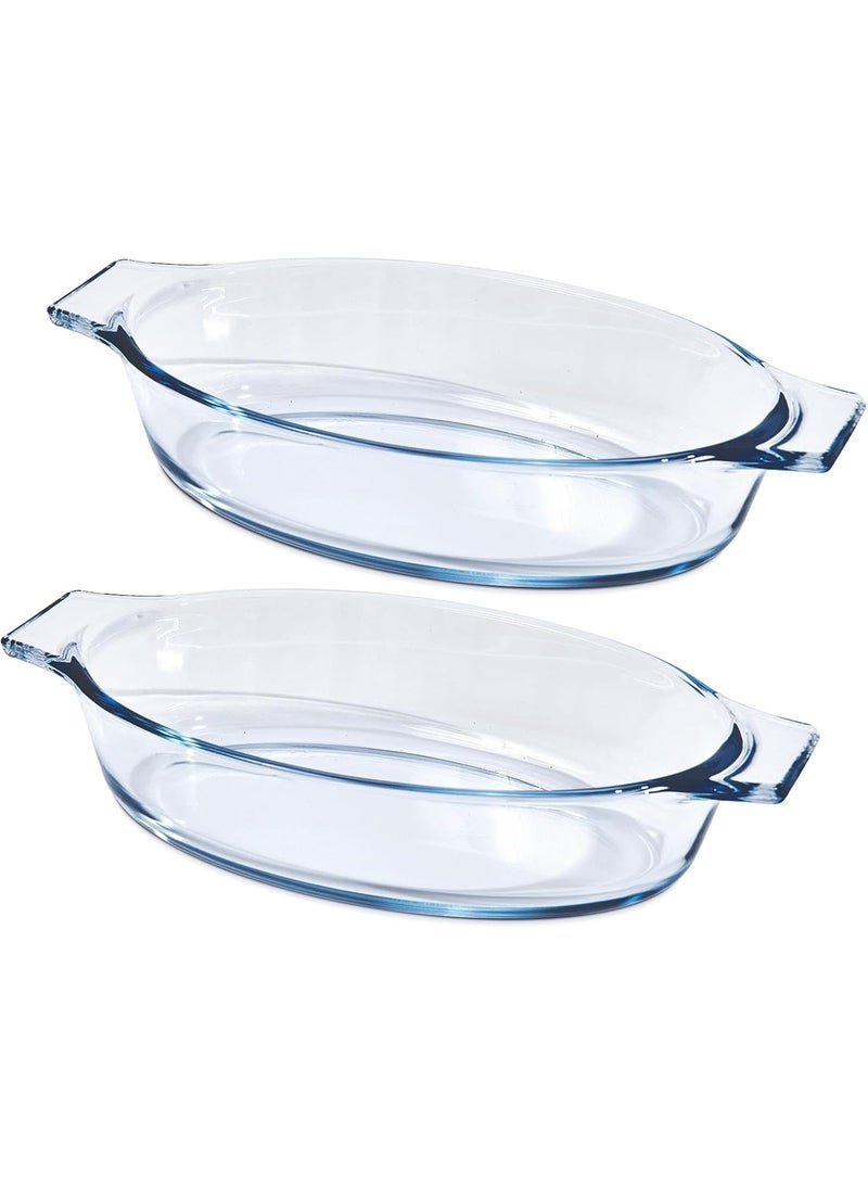 2 Pack Small Casserole Dishes Oval , 23oz Glass  Baking Dish, Individual Oval Baking Pan for Oven Microwave Air Fryer, 1 or 2 Person Servings, Bakeware Clear Prep Bowls with Handle - Image 1