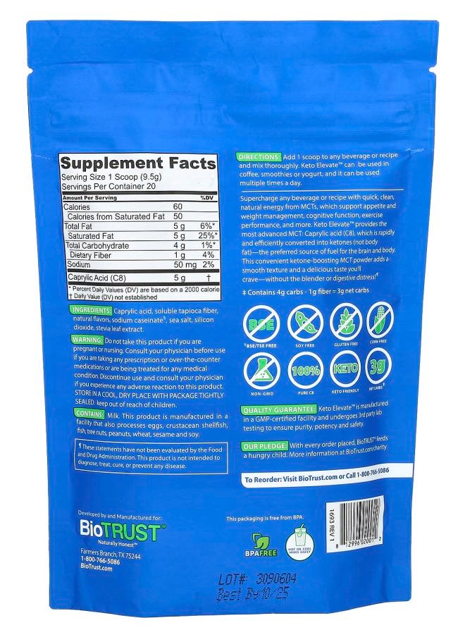 BioTrust Keto Elevate C8 MCT Oil Powder Hazelnut  6.7 oz (190 g)  - Image 2