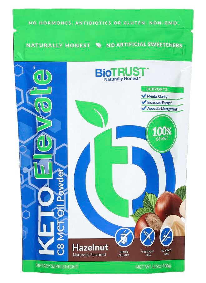 BioTrust Keto Elevate C8 MCT Oil Powder Hazelnut  6.7 oz (190 g)  - Image 1