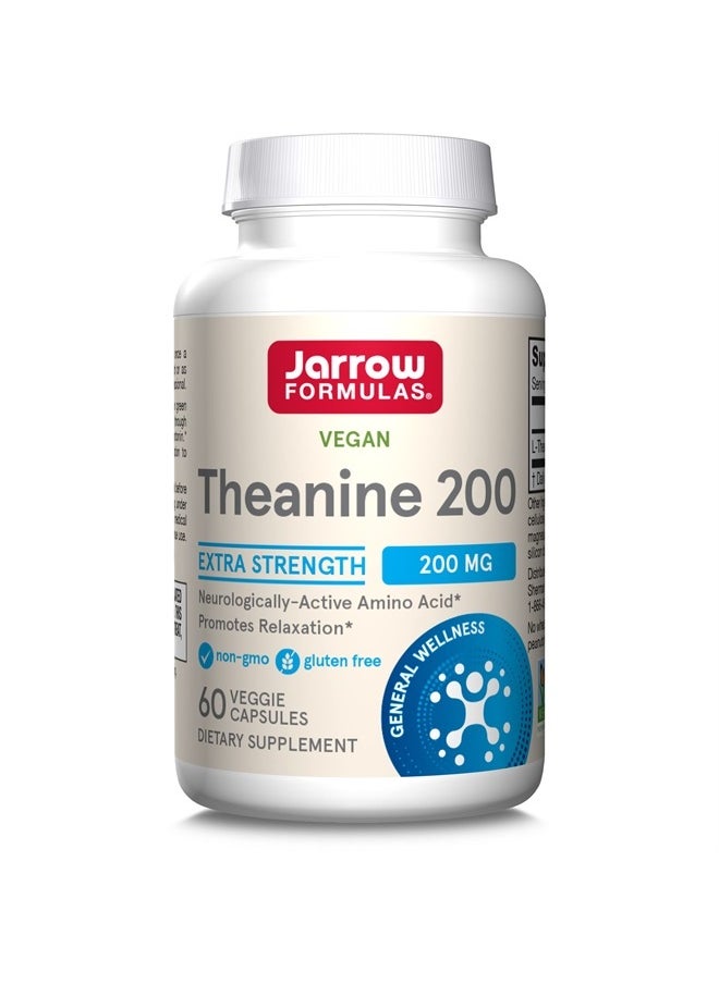 jarrow formulas Theanine 200 mg Extra Strength - 60 Veggie Capsules - Neurologically Active Amino Acid, Promotes Relaxation - Found in Green Tea - Dietary Supplement - 60 Servings  - Image 1