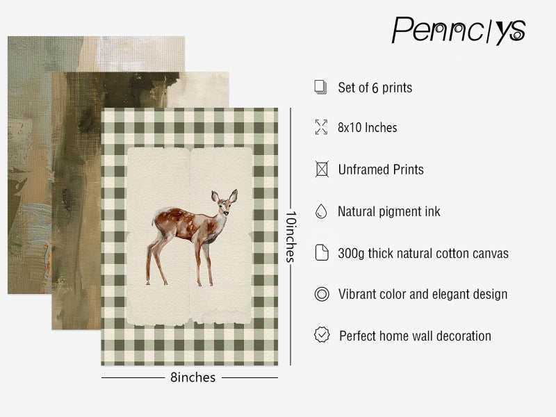 Pennclys Vintage Nursery Wall Art Baby Boy Room Canvas Wall Decor Hunting Animal Prints Kids Poster Deer Duck Pictures Nursery Neutral Artwork Rabbit Painting for Children Bedroom 8x10 Inch Unframed Set of 6 - Image 2