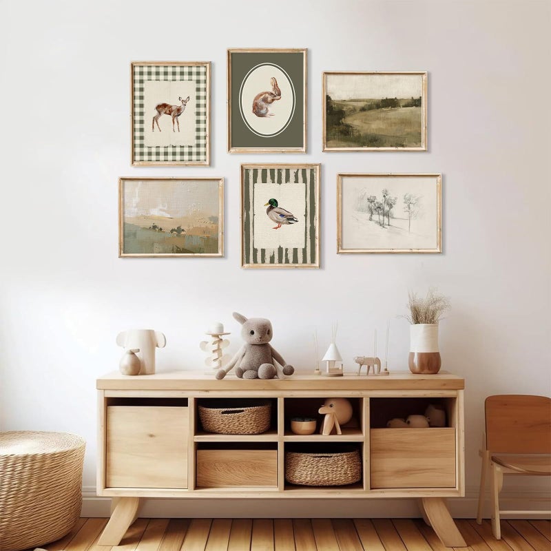 Pennclys Vintage Nursery Wall Art Baby Boy Room Canvas Wall Decor Hunting Animal Prints Kids Poster Deer Duck Pictures Nursery Neutral Artwork Rabbit Painting for Children Bedroom 8x10 Inch Unframed Set of 6 - Image 5