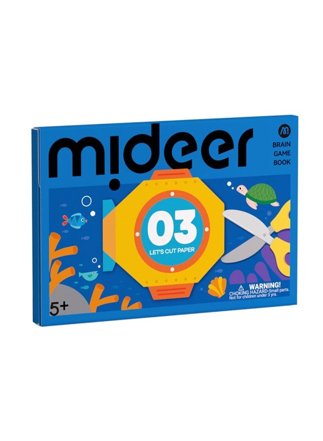 MiDeer Brain Game Book Let’s Cut Paper Level 3 – Advanced Paper Cutting Craft Activity Book for Kids Age 5+, Educational Scissor Skills Workbook with Creative Folding & Detailed Paper Art Projects - Image 1