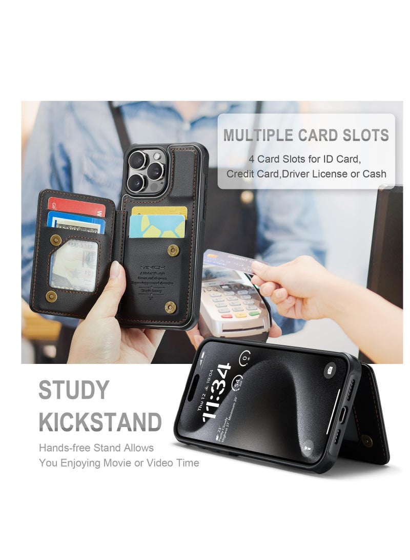 Excefore For iPhone 15 Pro Max Wallet Case with Card Holder, Shockproof Durable Leather Phone Case, RFID Blocking Card Slots Holder (Black) - Image 4